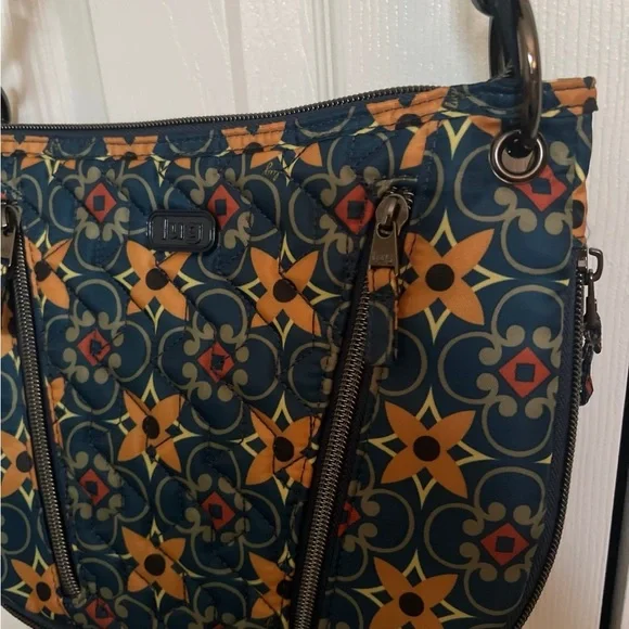 LUG Swivel Convertible Tiles Teal Patterned Shoulder Bag with Crossbody Strap - Picture 2 of 9